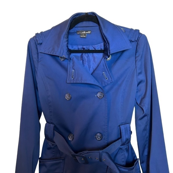 Willi Smith Navy Blue Double Breasted Belted Short Trench Jacket Coat Sz. M - Picture 5 of 16